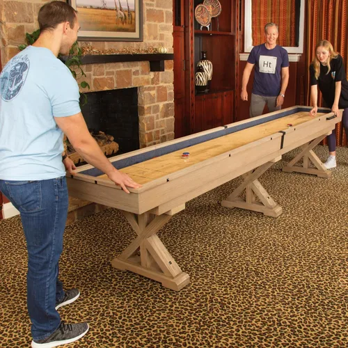 Miniatura 7 de 12 FT Solid Wood Shuffleboard Table, Comes in 2 6' Pieces Goes Around Stairs & Hallways
