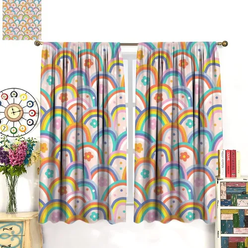 Miniatura 3 de Cortinas bohemias de arco iris, dibujos animados, citas motivacionales, impresiones abstractas coloridas, opacas, tratamiento de ventana para niños