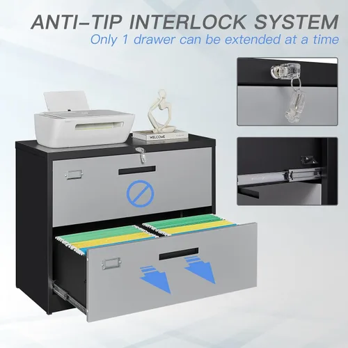 Miniatura 4 de Yizosh Archivador de 2 cajones con cerradura, gabinete de almacenamiento de archivos de oficina con bloqueo de metal con cajones, organizador