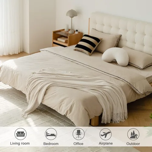 Miniatura 5 de lifein Manta de felpilla de 50 x 60 pulgadas, suave manta de punto bohemio para sofá, acogedora decoración de casa de campo, manta ligera para todas