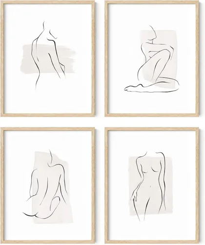 Miniatura 8 de RipGrip Juego de 4 impresiones artísticas minimalistas de líneas, pósteres estéticos, pintura de pared en blanco y negro (sin marco, 12 x 16)