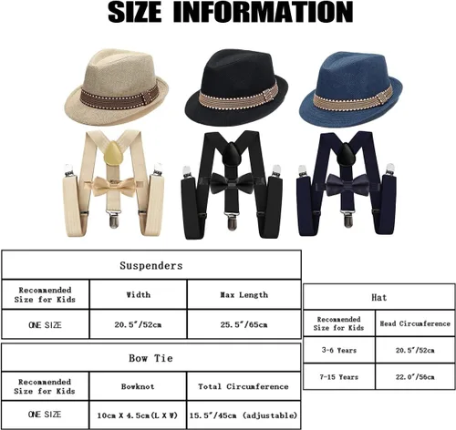 Miniatura 6 de HIHCBF Conjunto de accesorios para disfraz de los años 20 para niños, trajes de fiesta para niños, tirantes ajustables, pajarita previamente atada