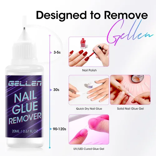 Miniatura 6 de Gellen Pinpoint - Removedor de pegamento de uñas para prensas, 0.68 onzas líquidas sin acetona, removedor de pegamento suave, removedor