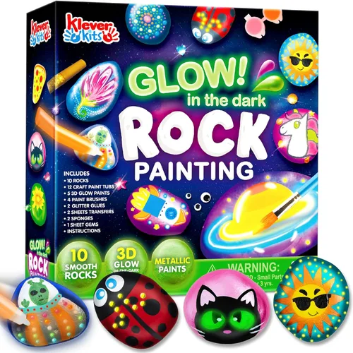 Kit de pintura de roca: kit de roca que brilla en la oscuridad, artes y manualidades para niños de 6 a 12 años, suministros de arte, kits de pintura