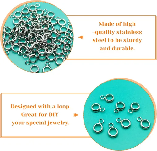 Miniatura 4 de 100 cuentas de acero inoxidable para tubo de fianza, cuentas espaciadoras de columna con colgador de bucle, enlaces de conector colgantes para 100