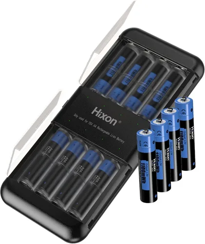 Miniatura 10 de Hixon Combo de baterías recargables AA y AAA de litio de 1.5 V con cargador, 4 x 3500 mWh AA y 4 x 1100 mWh AAA, más de 1600 ciclos, larga duración