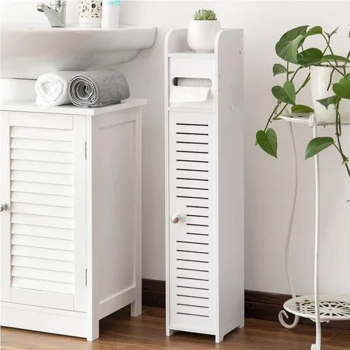 AOJEZOR - Soporte de papel higiénico: gabinete de almacenamiento pequeño para baño para espacios pequeños, color blanco