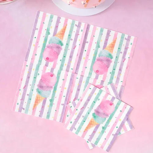 Miniatura 5 de WERNNSAI Platos y servilletas para fiesta de helados, sirve para 50 invitados, 100 piezas, suministros de fiesta temática de helado dulce rosa