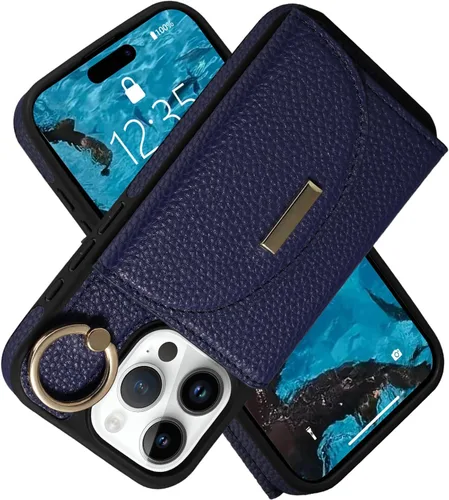 Miniatura 39 de Funda tipo cartera para iPhone 15 Pro de 6.1'', funda plegable con ranuras para tarjetas, soporte con anillo y atril, cubierta protectora tipo folio