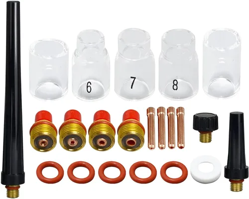 Miniatura 8 de RIVERWELD TIG Stubby - Cuerpos de pinza de lente de gas 17GL116 10N23S 1/16 "17GL332 10N24S 3/32 pulgadas, boquilla de cuarzo transparente #10 5/8