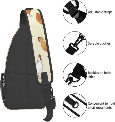 Miniatura 5 de Bolso cruzado del pecho de la historieta animal impreso Crossbody durable Sling Mochila Casual bolsa de viaje para unisex, Patrón de pollo.