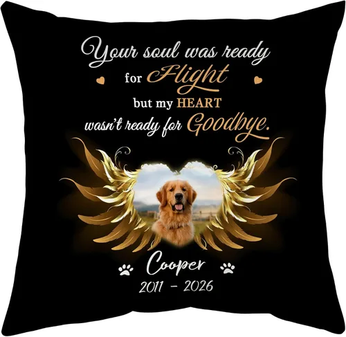 Hyturtle Almohada personalizada conmemorativa de condolencia con inserción - 12"x12" impresa por ambas caras con nombre personalizado y foto para