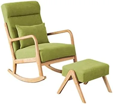 Miniatura 9 de Solid Wood Rocking Chair with Footrest Modern Fabric Design Comfortable Headrest for Home Office & StudyStylish & Ergonomic Seating