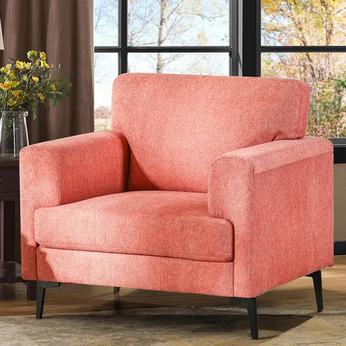 Silla decorativa de gran tamaño, sillas tapizadas para sala de estar, sofá individual con patas de metal, cómoda silla de lectura de tela de lino