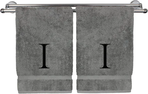 Miniatura 177 de Toalla de mano monogramada, regalo personalizado, juego de 2 - Toalla bordada con letra de bloque dorada - Extra absorbente 100% algodón turco