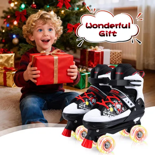 Miniatura 6 de Patines de ruedas para niños, 4 tamaños ajustables con todas las ruedas iluminadas, patines de 10C a 8 patines para niños pequeños, principiantes