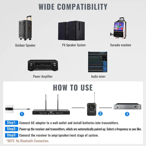 Miniatura 6 de Phenyx Pro Juego de micrófono inalámbrico de 4 canales PTU-5200-4B incluido con cable de serpiente de 6 pies