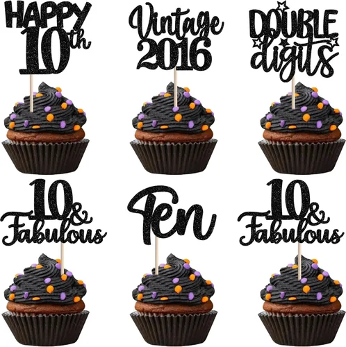 30 piezas de decoración para cupcakes con purpurina de 10 cumpleaños vintage 2014 para cupcakes saludos a 10 fabulosas decoraciones de pasteles para