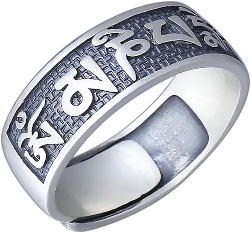JUNTEN Anillo de plata de ley 925 budista tibetana Om Mani Padme Hum Mantra para hombres y mujeres, anillos abiertos de 0.315in de ancho ajustables