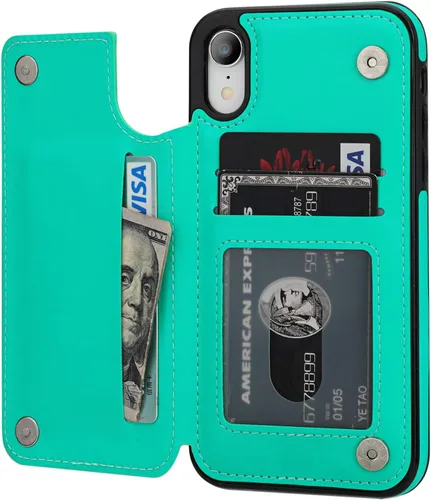 Miniatura 7 de ONETOP OT - Funda tipo cartera para iPhone XR con tarjetero, piel sintética de alta calidad, ranuras para tarjetas, doble cierre magnético y funda
