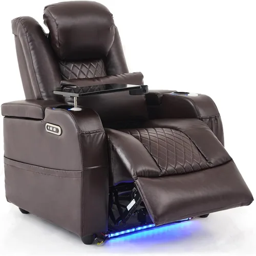 Miniatura 9 de Airadlis Asientos de cine en casa, sillas de cine de doble potencia, sofá reclinable de teatro con iluminación ambiental de 7 colores, almohada