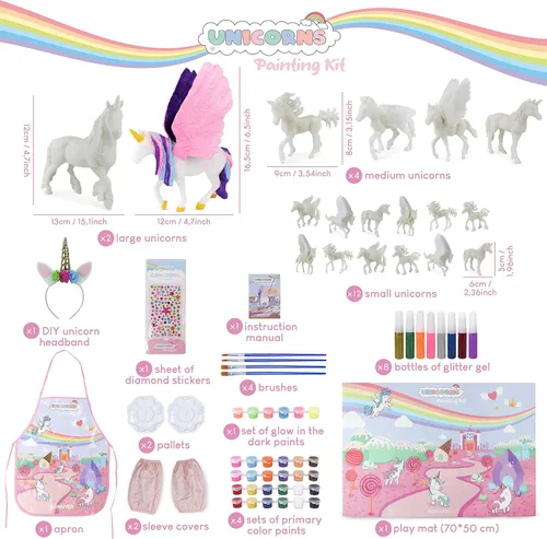 Miniatura 2 de BONNYCO Regalos de unicornios para niñas, kit de pintura con 18 figuras, pintura para niños con brillo en la oscuridad. Juguetes para niñas de 3, 4