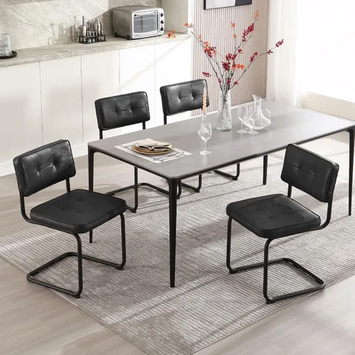 Miniatura 6 de Zesthouse Juego de 2 sillas de comedor de metal industrial, sillas de cocina tapizadas de cuero sintético con base de metal negro, para cocina