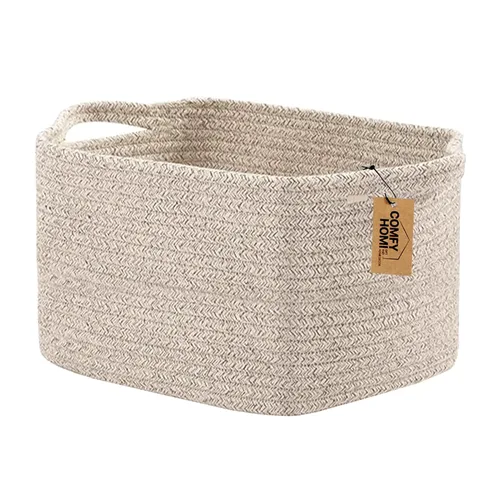 Miniatura 32 de COMFY-HOMI Cesta tejida de cuerda de algodón con asas para estantes, juguetes, libros, cestas de almacenamiento de tela para organizar, organizador