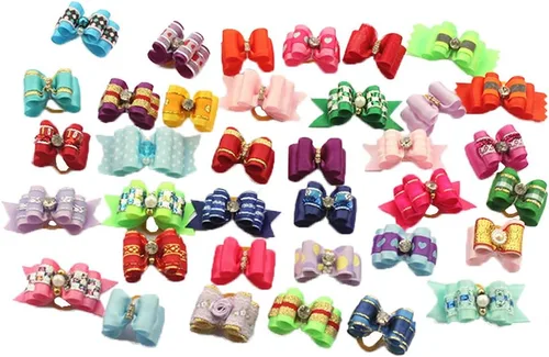 PET SHOW Mixed Styles - Lazos para el pelo para perros pequeños con bandas de goma, accesorios de aseo para mascotas, gatos, cachorros, paquete