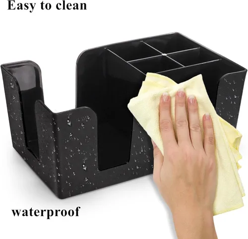 Miniatura 6 de Tebery Paquete de 3 barras de plástico negro con 6 compartimentos, organizador de barra recargable para servilletas, palillos de dientes, pajitas