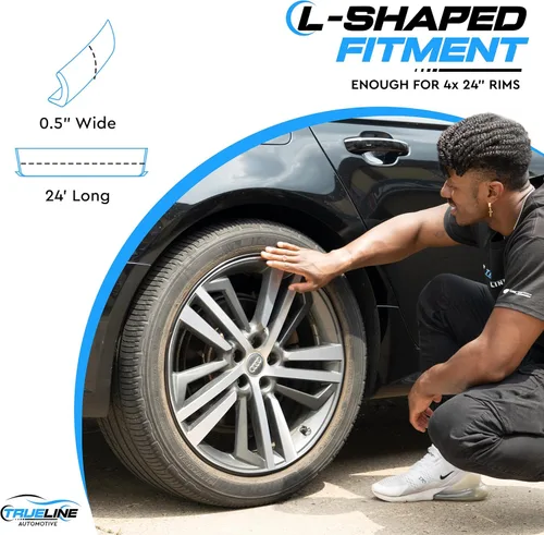Miniatura 4 de True Line Automotive Protector de llanta para ruedas de coche (negro brillante), protector de rueda en forma de L, cinta adhesiva 3M Brillo negro