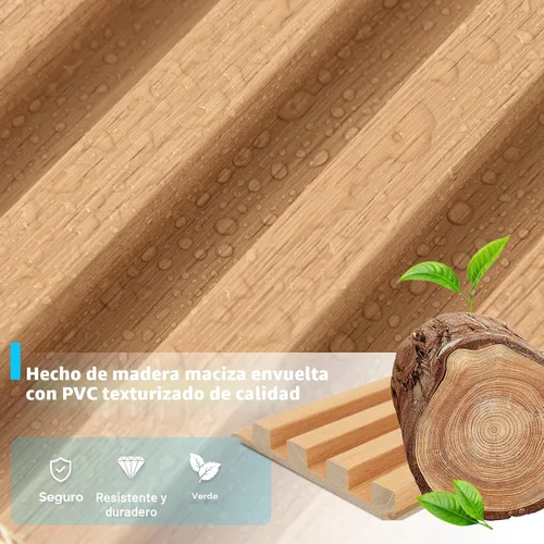 Miniatura 5 de Art3d Paneles de pared de madera de listones para decoración de interiores y techos, paquete de 4 piezas + 1 moldura final, tamaño 108 x 5.7 Roble