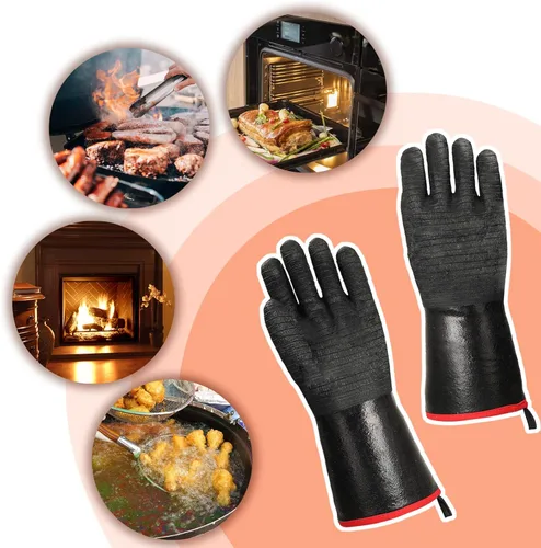 Miniatura 6 de Schwer Guantes de barbacoa resistentes al calor extremo 932°F, guantes impermeables para horno y freidora, guantes de neopreno resistentes al aceite
