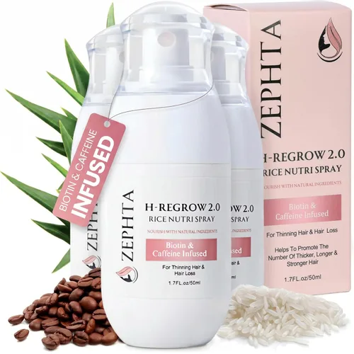 Miniatura 11 de Zephta H-Regrow - Spray para el crecimiento del cabello, con agua de arroz, biotina, aloe vera, cafeína y jengibre, producto para el crecimiento