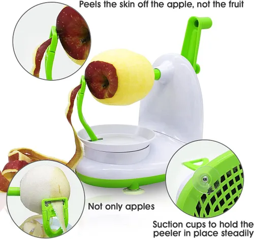 Miniatura 4 de Pelador y descorazonador de manzana mejorado para manzana, pera y cítricos, dispositivo de cocina giratorio manual, incluye 2 cabezales de repuesto