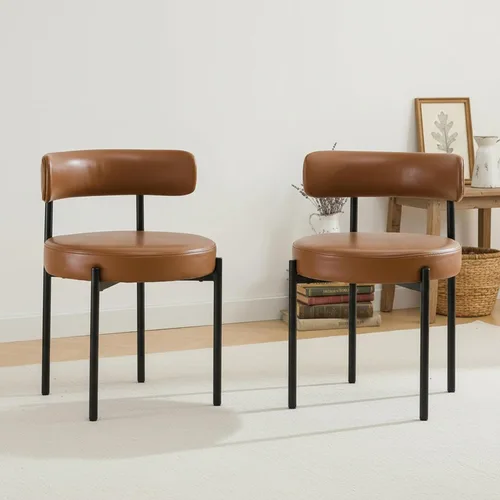 Miniatura 10 de Juego de 2 sillas de comedor Boucle, sillas de comedor beige con asiento tapizado y respaldo redondo, sillas de cocina modernas de mediados de siglo