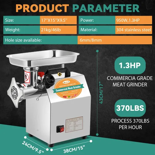 Miniatura 2 de Newhai Picadora de carne comercial 1.3HP Máquina de pulir carne eléctrica Picadora de carne industrial de alta resistencia Embutidora de salchichas
