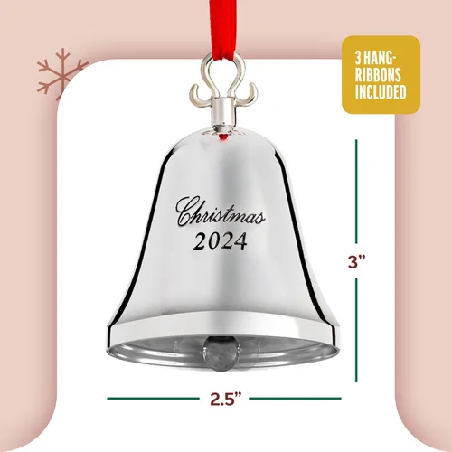 Miniatura 6 de Klikel 11º adorno anual de campana de Navidad plateada 2024 – Campana real para árbol de Navidad – Edición grabada