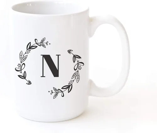 Miniatura 22 de The Cotton & Canvas Co. Botánico personalizado monograma inicial letra A taza de café porcelana cerámica taza de café para ella, para él