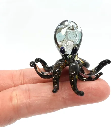Miniatura 24 de Pulpo diminutas micro figuras sopladas a mano de vidrio de color arte animales coleccionables regalo decoración del hogar (negro)
