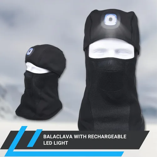 Miniatura 5 de Pasamontañas con luz LED recargable, resistente al agua, máscara térmica unisex de cara completa para actividades al aire libre, luz manos libres