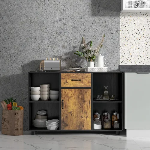 Miniatura 8 de Giantex Aparador grande para bufé con almacenamiento, isla estacionaria con organizador de 4 cubos, 1 cajón, armario de 1 puerta, armario de cocina