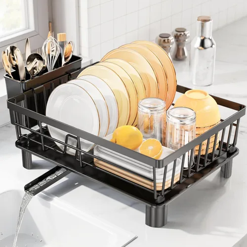 Miniatura 10 de Escurridor de platos expandible para encimera de cocina, acero inoxidable 304, placa retráctil abatible, ajustable multidireccional, estante