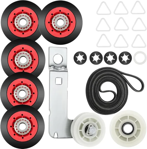 4392067 Kit de reparación de secadora (5 ruedas) & W10837240 Polea tensora de secadora Compatible para secadoras Ken-more, May-tag Elite, Incluye
