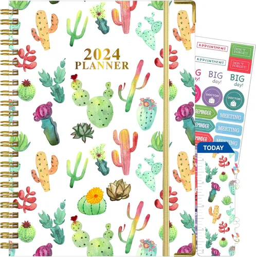 Miniatura 8 de Agenda 2024 semanal y mensual, agenda 2024 en espiral con pestañas mensuales, bolsillo trasero, calcomanías, agenda de tapa dura, tamaño A5, enero
