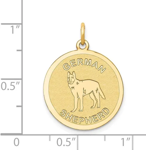 Miniatura 2 de Colgante de disco de pastor alemán de oro amarillo macizo de 14 quilates, 1.024in x 0.787in