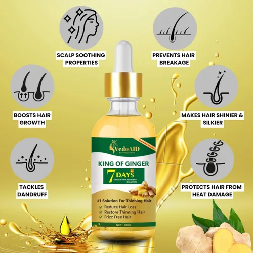 Miniatura 3 de Aceite de jengibre para el crecimiento del cabello, suero de biotina para el crecimiento del cabello, aceite esencial de jengibre natural 100% puro