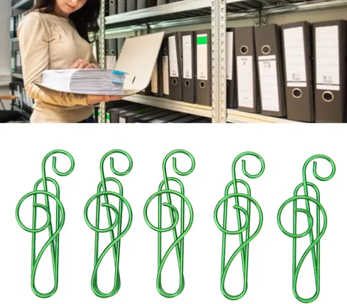 Miniatura 5 de 100 clips para carpeta, abrazaderas de papel, clips de papel elegantes, estilo nota musical, caja de metal antideslizante, bonitos clips de papel