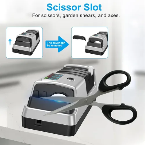 Miniatura 7 de Afilador de cuchillos eléctrico 5 en 1, profesional de 3 etapas con pantalla LCD, 100% abrasivos de diamante, 3 velocidades de rotación ajustables