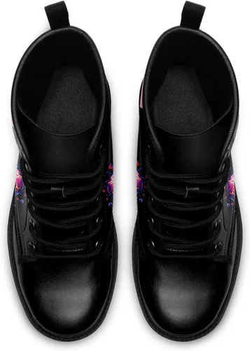 Miniatura 5 de Botines de combate para mujer, con estampado de corazón, botines cortos de moda con rosas y calavera, botas de trabajo duraderas con cordones